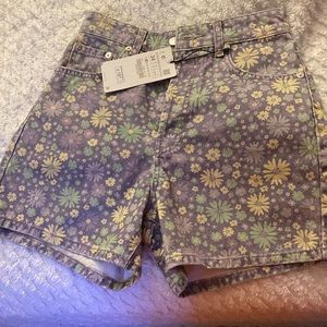 Floral denim shorts